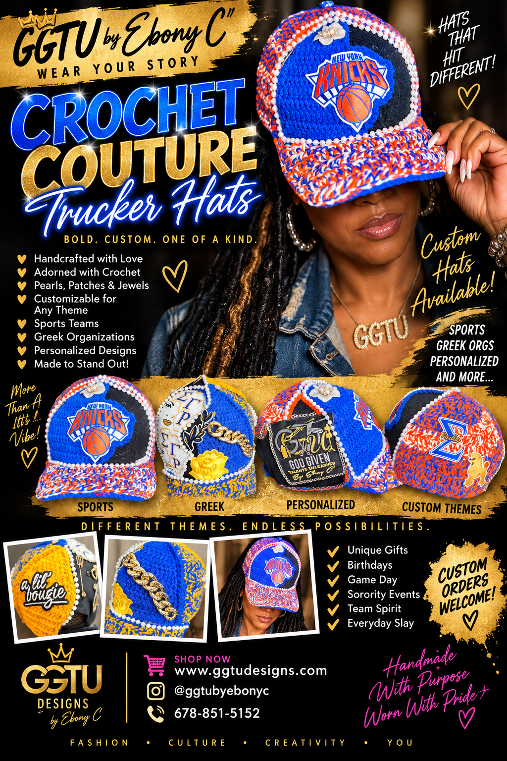 GGTU Crochet Couture Trucker™
Bold. Custom. One of a Kind.
Handmade with purpose. Worn with pride.